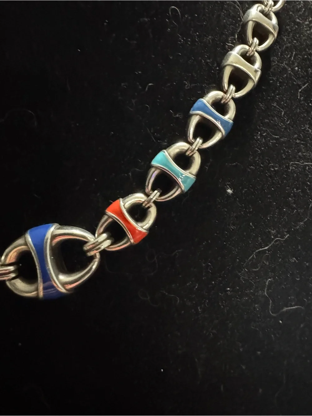 Brighton Silver Link Necklace with Blue and Orange Enamel Accents
